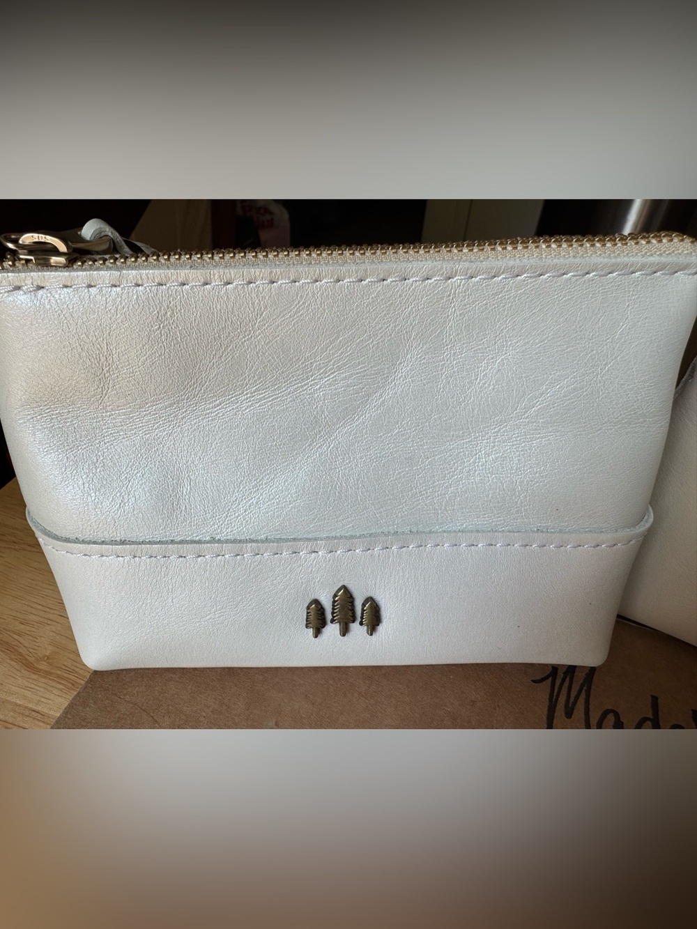 Portland Leather Goods Medium Chelsea Pouch Pearl Tree Stamp Like New